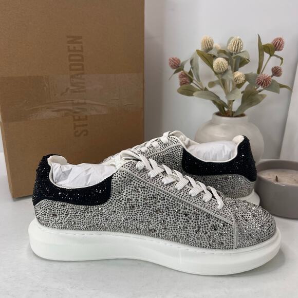 Steve Madden Icebox Jeweled Sneakers Beaded Silver Multi Women's 12M Tried On - Picture 6 of 9